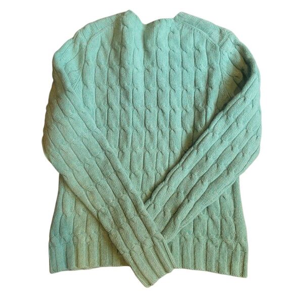 Vintage Y2K GAP Sweater Women's Medium Aqua Lambswool Cable Knit Crew Neck - Picture 2 of 4
